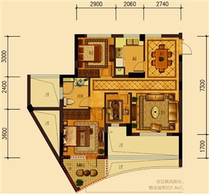 天鸿香榭里B3户型3室2厅1卫1厨 82.00㎡