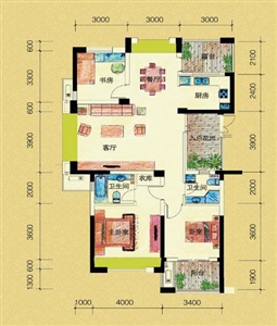 东海柠檬郡A7户型3室2厅2卫1厨 133.00㎡